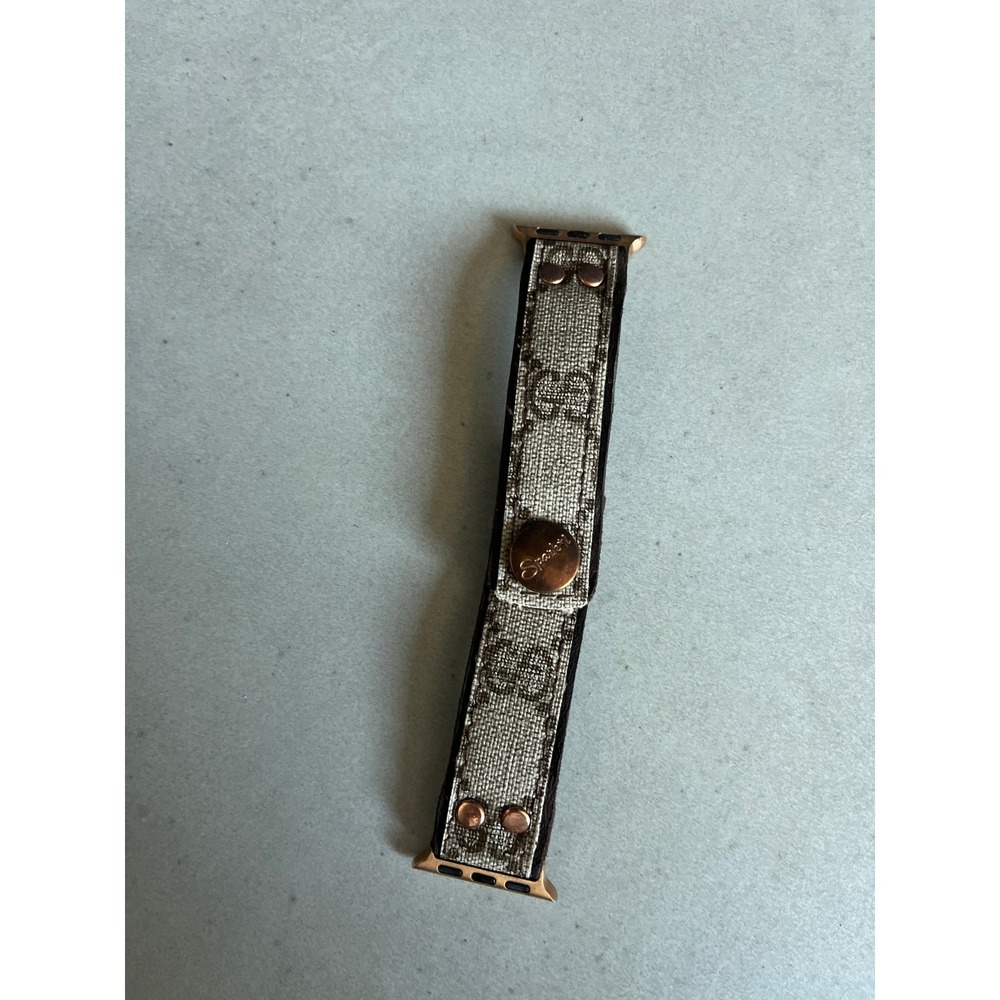 Upcycled Gucci Monogram Leather Watch Band Rose Gold Hardware Luxury Boho Small